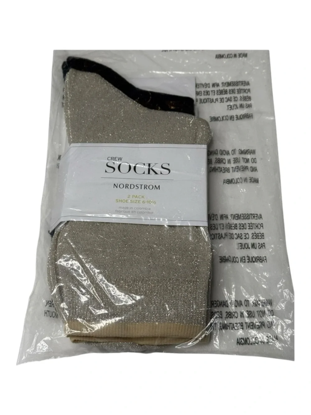 new Nordstrom ☀︎︎ 2 Pack Deluxe Lurex Crew Socks ☀︎︎ Black Gold ☀︎︎ 6 - 10.5